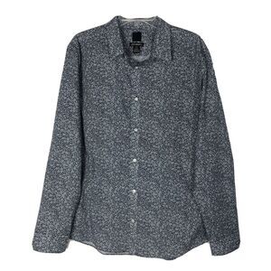 Men's H&M Easy Iron Slim Fit Floral Print Blue Dress‎ Shirt Size XL Button Front